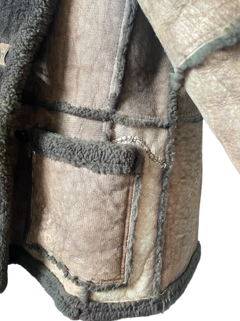 Vintage Leather Shearling Coat with Dark Brown Trim - Picture 8 of 12
